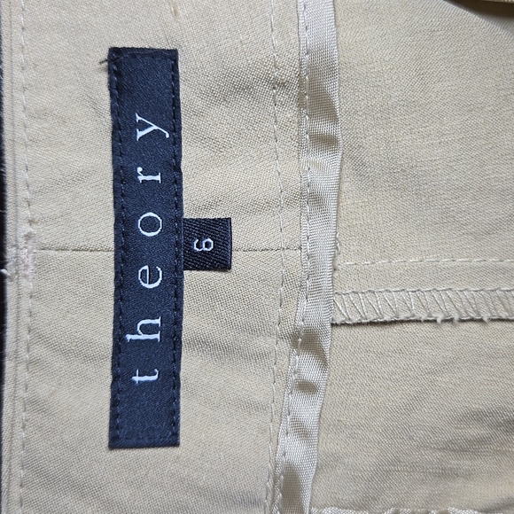 Theory Emery T Linen Rayon Stretch Crunch Khaki High-Waist Wide-Leg Trousers - Picture 12 of 16